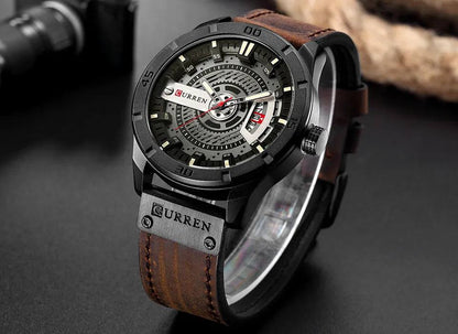 Montre en acier inoxydable noir et bracelet en cuir | Boreal